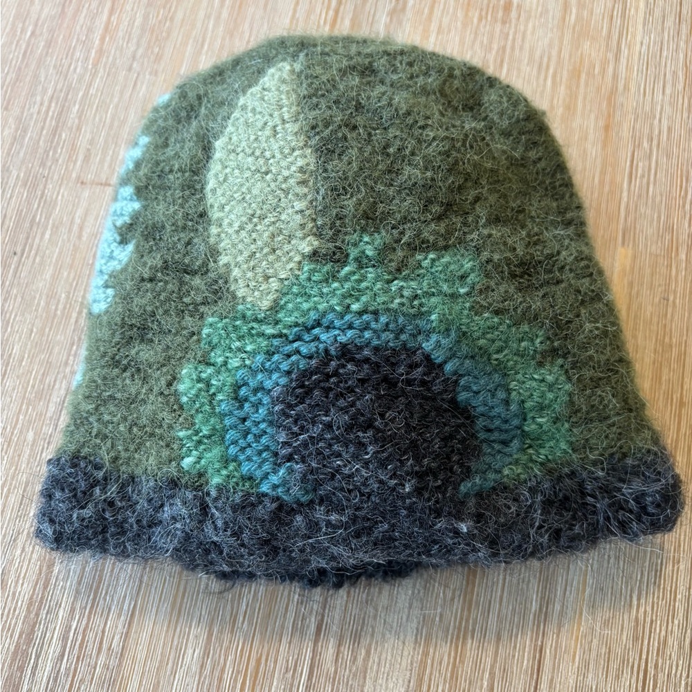 Hand Knit Floral Beanie Hat